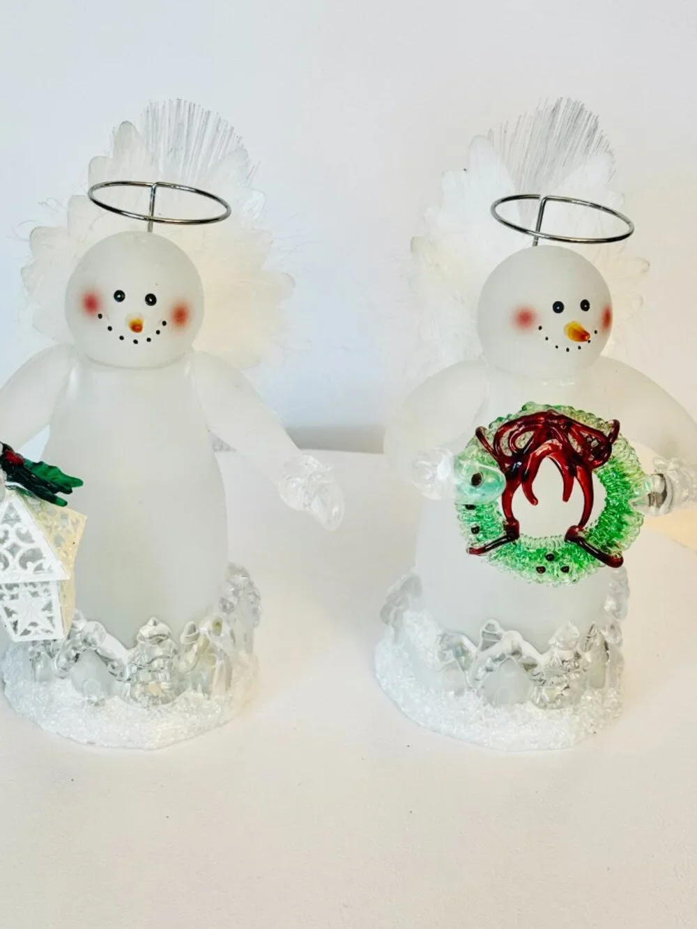 2 JC Penney Home Collection Color Changing Fiber Optic Acrylic Snowman Angel Hol